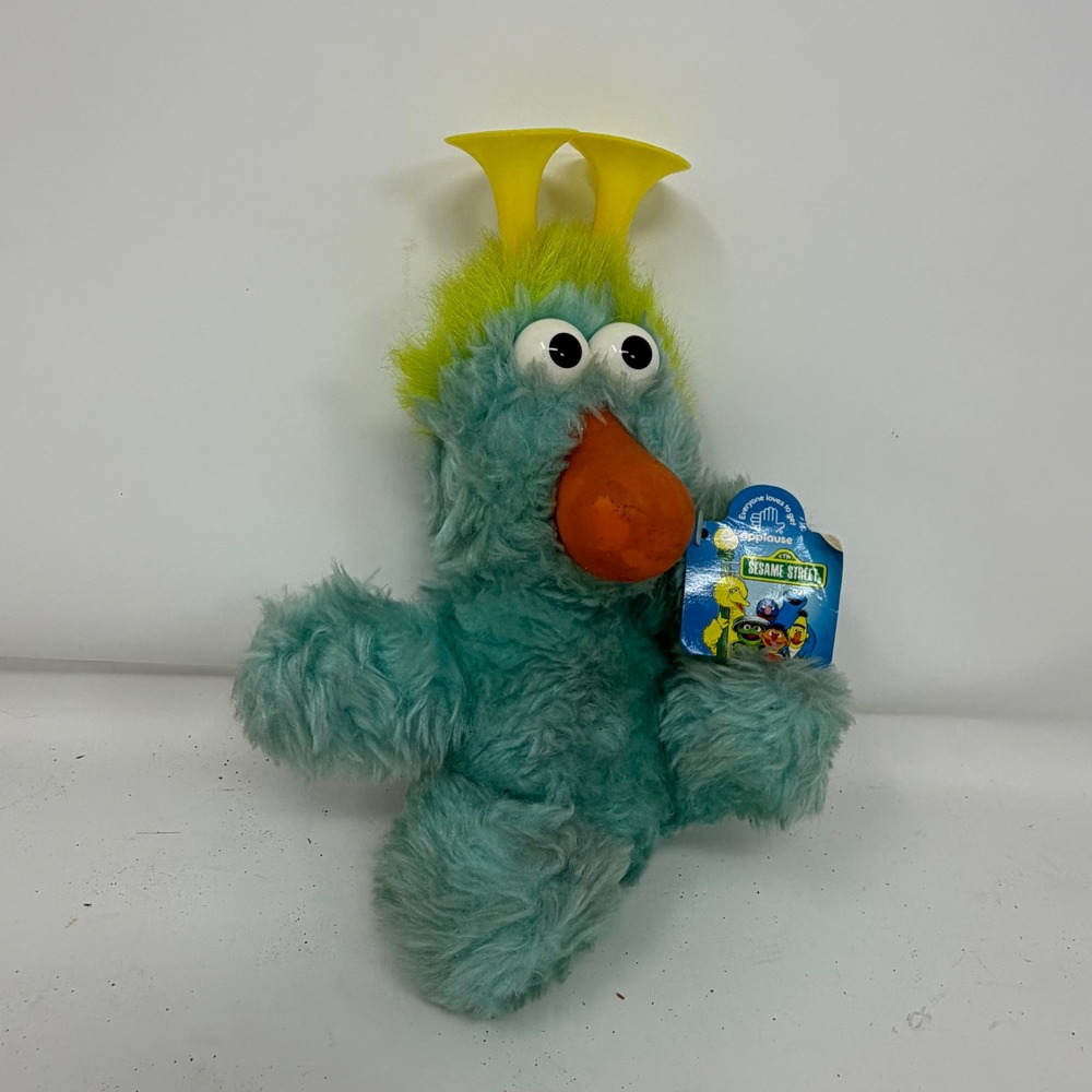 Vintage 1992 Sesame Street Honker Mini Electric Blue Plush Squeaker Toy 32069